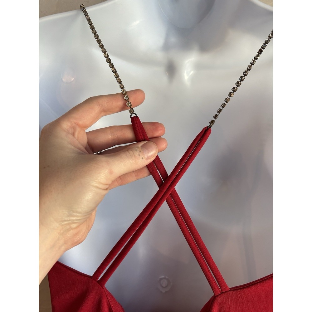 Vintage 90s Y2K Red Slip Dress M NWT Rhinestone Straps Party‎ Formal Glam - Picture 6 of 8